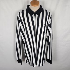 Cliff Keen Athletic Referee Shirt Men's XXL Black White Stripe Long Sleeve Zip